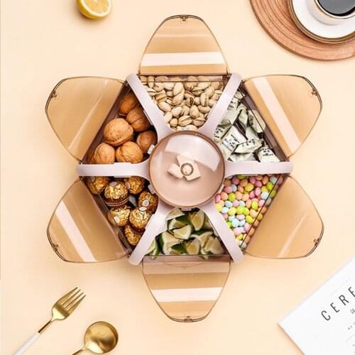 Lotus Shape Candy Snack Nut Box Living Room Fruit Plate Tray Transparent Press Food Storage Case Dried Fruit Storage Organizer