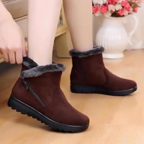 Women runnings shoes winter 2021 suede solid color causal ankle sneakers women snow boots side zipper warm plush boots female