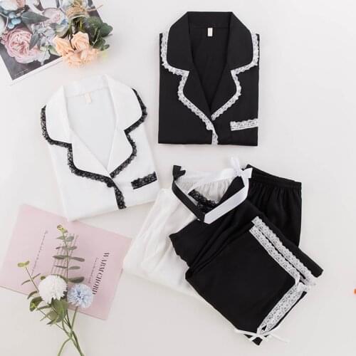 FZSLCYIYI Summer Lace Trim Satin Long Sleeve Pants Pajama Set Sleepwear Bride Bridesmaid Wedding Nightwear Homewear