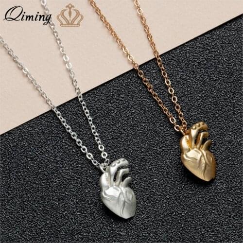 QIMING Medical Anatomical Heart Necklace Hospital Heart Doctor Nurse Gifts Fashion Jewelry Everyday Necklaces Gift