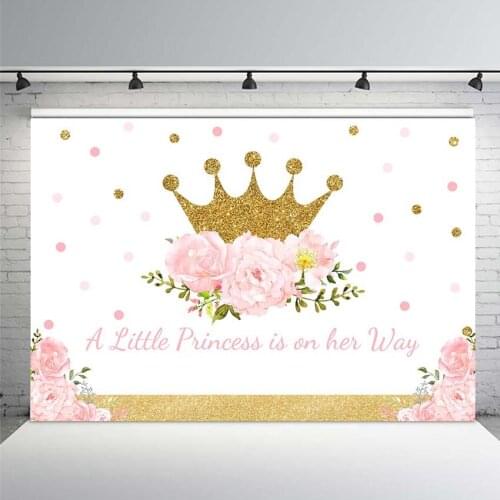Mehofoto Golden Shiny Crown Birthday Backdrop for Photography Fairy Tales Kingdom Colorful Flowers Background Prince Princess