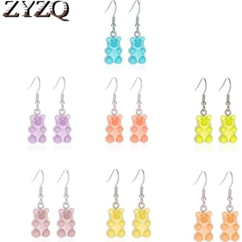 ZYZQ Kawaii Bear Women Earrings Cartoon Candy Color Resin Animal Earrings Valentines Day Gifts Jewelry Accessories Wholesale