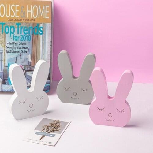 Cute Cartoon Nordic Style Wooden Rabbit Ornaments Desktop Home Decoration Nursery Figurine Kids Room Decor Household
