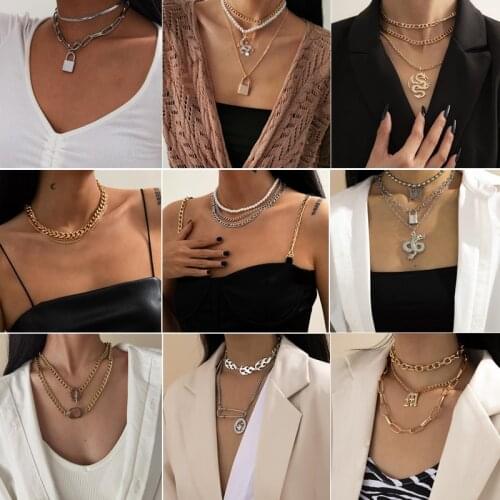 Layered Punk Chain Necklace Collar Statement Hip Hop Big Chunky Aluminum Gold Color Thick Chains Necklaces Women Jewelry