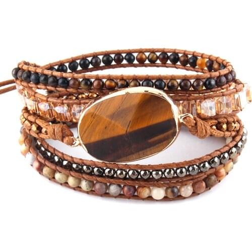 Fashion Women Beaded Jewelry Handmade Mixed Natural Stones/Crystal and Stone Charm 5 Strands Wrap Bracelets DropShippers