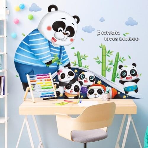 Cartoon Panda and Bamboo Kids Wall Sticker Living Room Home Decor Baby Room Wall Decoration Vinyl Animals Mural