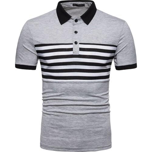 Sale Men Striped Lapel Polo Short Sleeve T-shirt Slim Fit Casual Plus Size Summer Top Business Three Stripe Color Polo Shirt D30