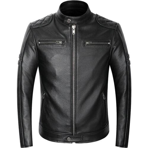 2021 New Spring Motorcycle Leather Jacket Mens Natural Cowhide Slim Fit Short Coat Motorcycle Biker Genuine Jacket