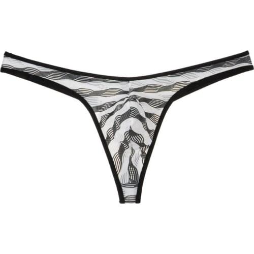 Men Jacquard Mesh Stripe Underwear Sport G-String Bulge Pouch Bikinis Thong