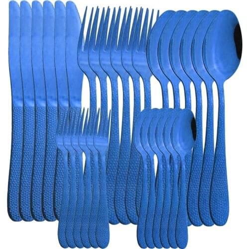 30PCS/Set Blue Tableware Set Knives Forks Spoon Silverware Sets Stainless Steel Cutlery Set Mirror Dinnerware Sets Home Kitchen