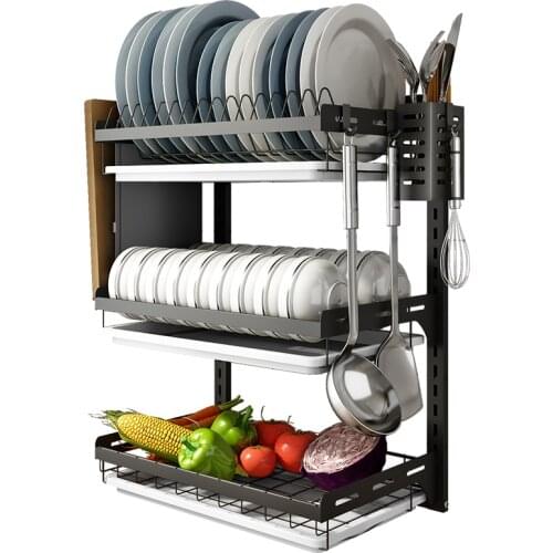 Black stainless steel wall hanging bowl dish holder leachate rack no hole kitchen shelf knife bowl chopsticks storage