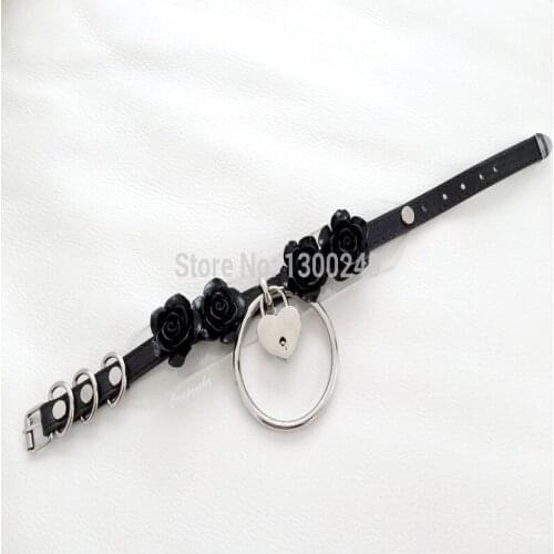 Hot Dark Round & Sweet heart LOCK & KEY Rivet & flower Necklaces Faux leather 100% handmade punk Necklace free shipping