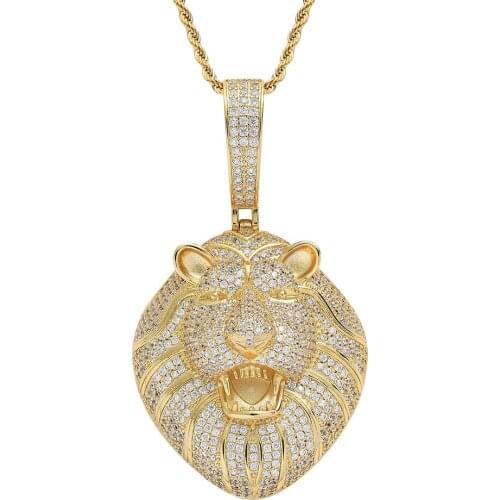 New High Quality Lion Head Stainless Steel Pendant Necklace, Hip Hop Micro-inlaid Zircon Two-color Mens Pendant 3mm*60mm