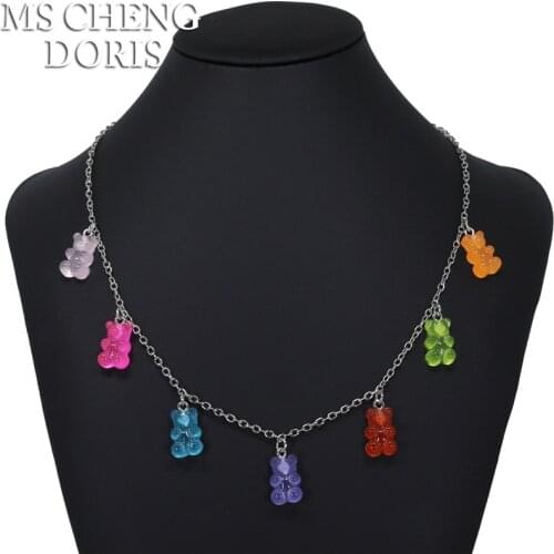 Handmade Multicolor Cute Judy Cartoon Bear Chain Necklaces Gummy Candy Color Pendant Jewelry For Women&Girl Gift