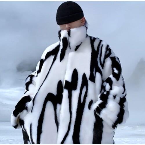 Lamb wool coat men women loose lover mink faux fur jacket Korean trend thick autumn winter padded jacket hip hop punk streetwear