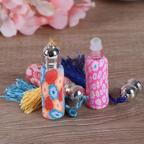 1/4*6ml Empty Glass Perfume Essential Oil Bottle Roll On Roller Soft Clay Random