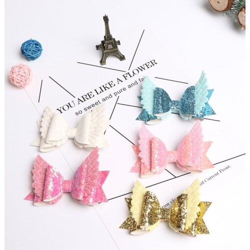 Colorful Rainbow Unicorn Hair Bows Attached on Clips Bling Bling Pastel Glitter Girls Hairpins Party Dance Hair Accessories