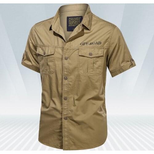 New Brand Mens Military Cargo Shirt Men 100%Cotton Casual Short Sleeve Shirts Men Summer Solid Male Pocket Work Shirt Male 2021