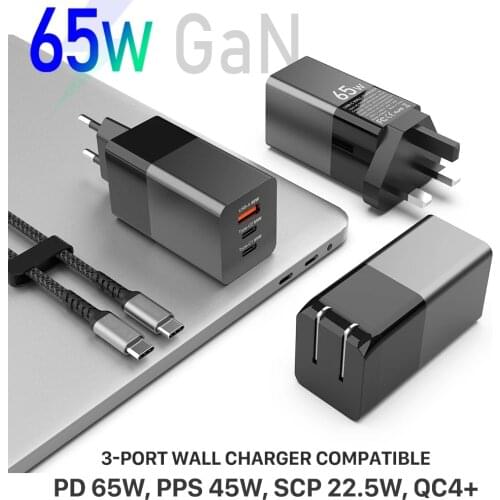 GaN 65W USB C Quick Charger PD 3.0 QC For Samsung iPhone 12 Pro Max Macbook Tablet Fast Wall Charger EU/ US/UK Plug Adapter