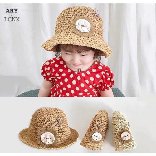 Summer Outdoor Baby Sun Hat Children Cute Kids Lion Straw Sun Hats Boys Girls Cap Bucket Cap Beach Sunscreen Fisherman Hat