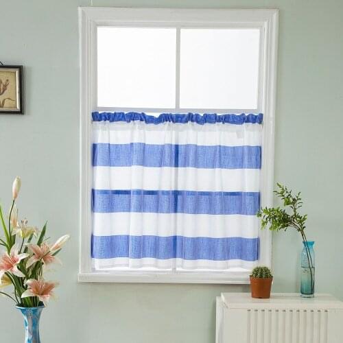Blue And White Striped Window Screen Short Curtain Gauze Net Gauze Living Room Partition Window Home Bay Window Curtain