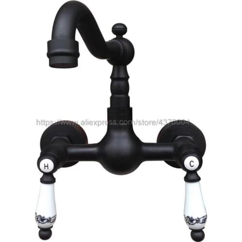 Basin Faucets Oil Rubbed Bronze Bathroom Kitchen Faucet Swivel Wall Mounted Dual Handle Hot Cold Mixer Taps Nnf528