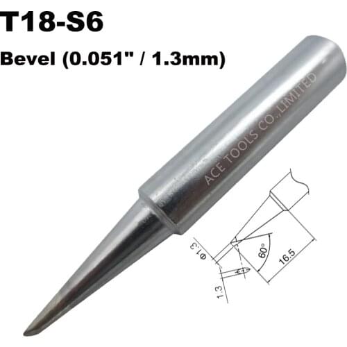 T18-S6 Soldering Tip Bevel 1.3mm 0.051" Fit HAKKO FX-888 FX-888D FX-8801 FX-600 Lead Free Handle Pencil Iron Welding Bit Nozzle