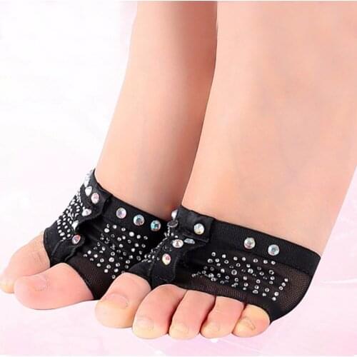 1 Pair Belly Ballet Dance Bright Drilling Toe Pad Practice Shoe Foot Thong Care Tool Half Sole Gym Sock Dancing Shoes Sportswear