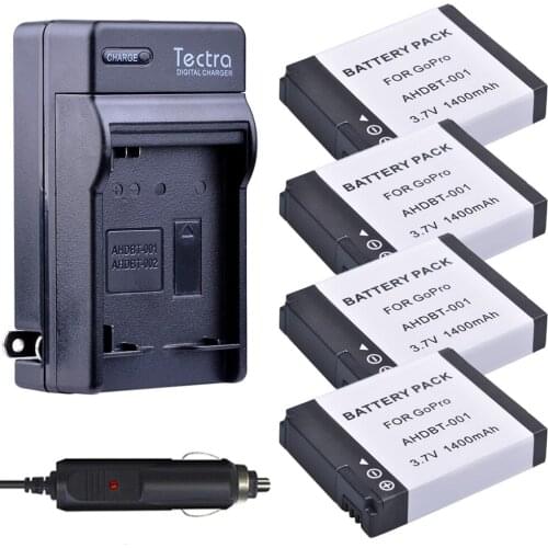 Tectra 4pcs 1400mAh Batteries + Digital Charger Kit for GoPro HD HERO2, GoPro Original HD HERO and GoPro AHDBT-001, AHDBT-002