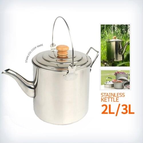 Outdoor camping stainless steel hanger large capacity teapot coffee maker wooden handle portable kettle picnic