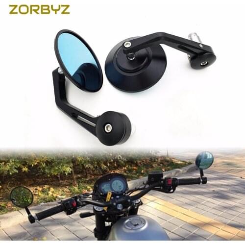ZORBYZ Universal 22mm Black Aluminium Motorcycle Handle Bar End Round Rearview Side Mirror For Harley Yamaha Suzuki Ducati