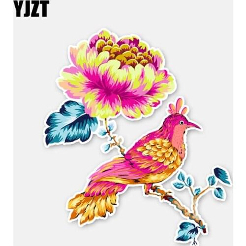 YJZT 13.6*15.8CM Coolest Birds Anh Flowers Colored Decoration Car Sticker Accessories Personalized 11A0433