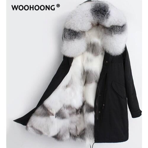 Winter Real Fur Jacket Woman Natural Cross Fox Parkas Loose Large Size Custom Waterproof And Removable