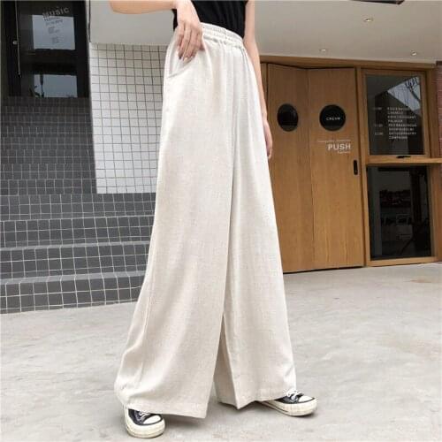 2021 real shot cotton and linen wide-leg pants womens summer wild loose and thin straight mopping pants