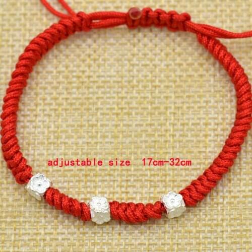 Lovers Lucky Jewelry Women Lucky Bracelets Bead Red String 925 Sterling Silver Flower Adjustable Handmade Bangles Men