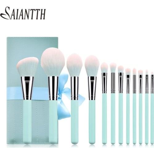 Saiantth 12pcs/set makeup brushes light blue beauty cosmeti foundation blush powder concealer eyeshadow eyebrow pincel maquiagem