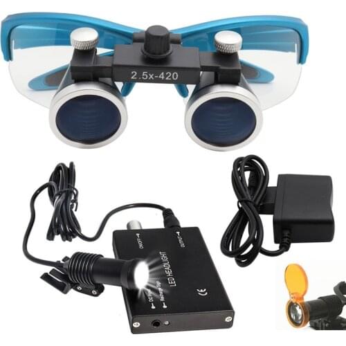 2.5/3.5X Surgery Dental Binocular Loupes Magnifier Dental Filter Curing Light Cover 5WLED Headlight Headlamp