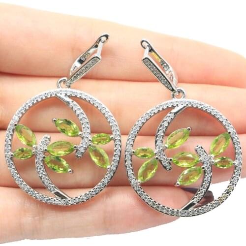 43x23mm Gorgeous Created Hollow Pink Tourmaline White CZ Wedding Ladies Silver Earrings