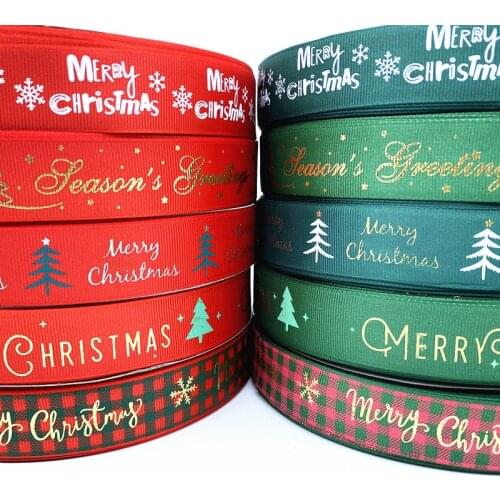 5 Yards 25mm Christmas Ribbon Printed Grosgrain Ribbons for Gift Wrapping Wedding Decoration Hair Bows DIY #Ro