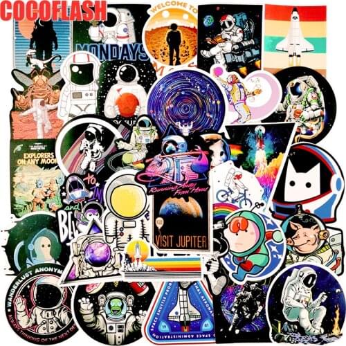 10/50Pcs/set Alien UFO Astronaut Rocket Ship Planet Cartoon Stickers For Snowboard Luggage Scrapbook Laptop Skateboard DIY Toy