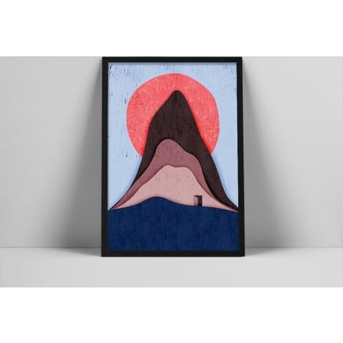 Absract Mountain Collage ,Colorful Mountain, Pink Sun Poster, Landscape Print, Contemporary wall art, Scandinavian style, Liecor