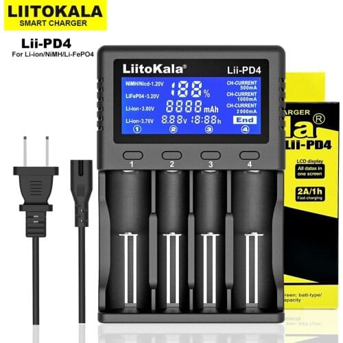Liitokala Lii-PD4 3.7V 3.2V 1.2V battery charger LCD display 18650 21700 26650 20700 18350 26700 AA AAA etc Test capacity