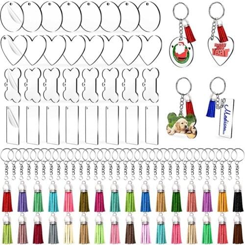Acrylic Keychain Blanks,for Vinyl Projects with Acrylic Blanks, Keychain Tassels,Key Rings with Chain and Jump Rings