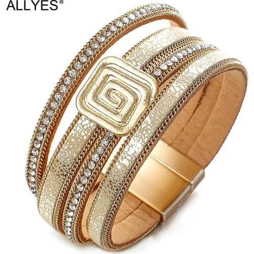 ALLYES Leather Bracelet Maze Mosquito coil Paperclip Design for Women Multilayer Rhinestone Wrap Bracelet Jewelry Unisex Gift