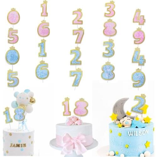 1pcs Glitter Digital Cake Topper For Boys Girls Kids Birthday Party Decoration Baby Shower Gift Decor Supplies