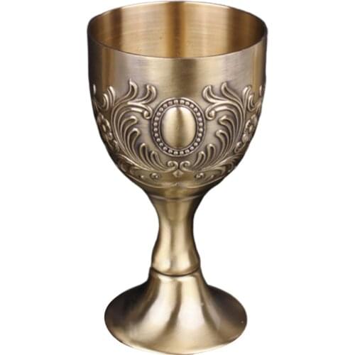 European Style Wine Glasses Hand-carved Pattern Copper Wine Glass White Spirit Cup Whiskey Goblet Cups Party Bar Vintage Barware