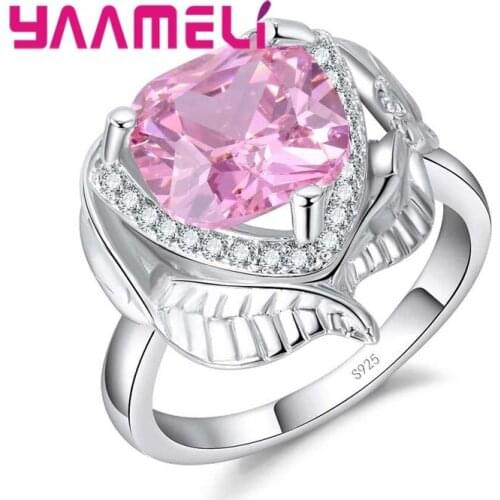 Big Square Pink CZ Cubic Zircon Promise Ring for Women Wife Anniversary Gift Fine 925 Sterling Silver Party Accessory
