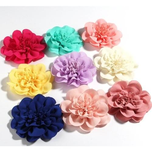 60PCS 10CM 3.8" Big Chiffon Flowers For Headbands Hair Accessories Handmade Fabric Flower For Kids Girls Hair Clips Head Wear
