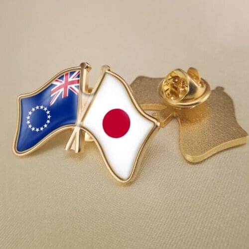 Cook Islands and Japan Crossed Double Friendship Flags Lapel Pins Brooch Badges