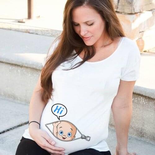 WVIOCE Baby Peeking Maternity Tshirt Funny Zip Print Trendy Mom Plus Size T-shirt Summer Pregnant Women T Shirts Top 0095
